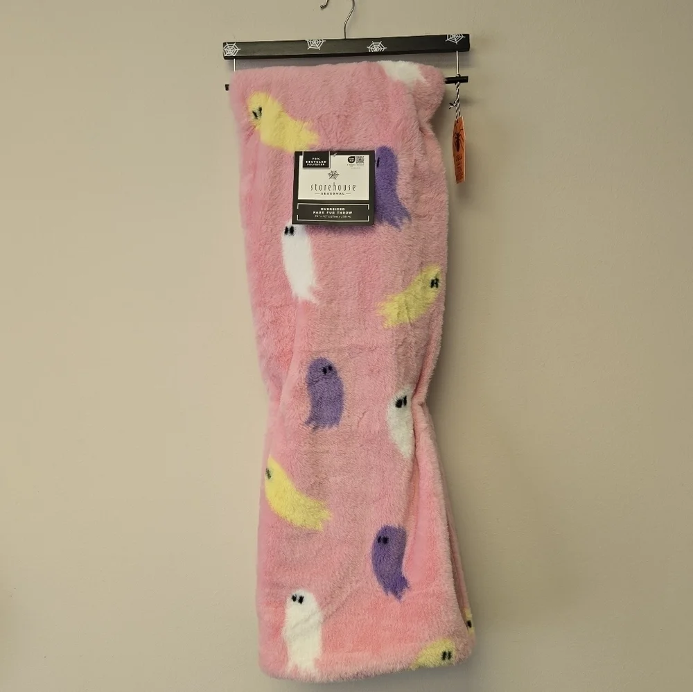 Storehouse Ghost Oversized Faux Fur Throw Blanket Pink